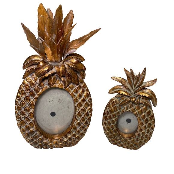 The Unbranded Brand Other - Vintage Gold Pineapple Picture Frames Set Metal & Resin Tropical 5x7 3x5